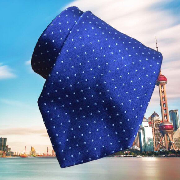 BRIONI Navy Blue Aqua Micro Polka Dots handmade Geometric Handmade Silk Neck Tie - Picture 4 of 11